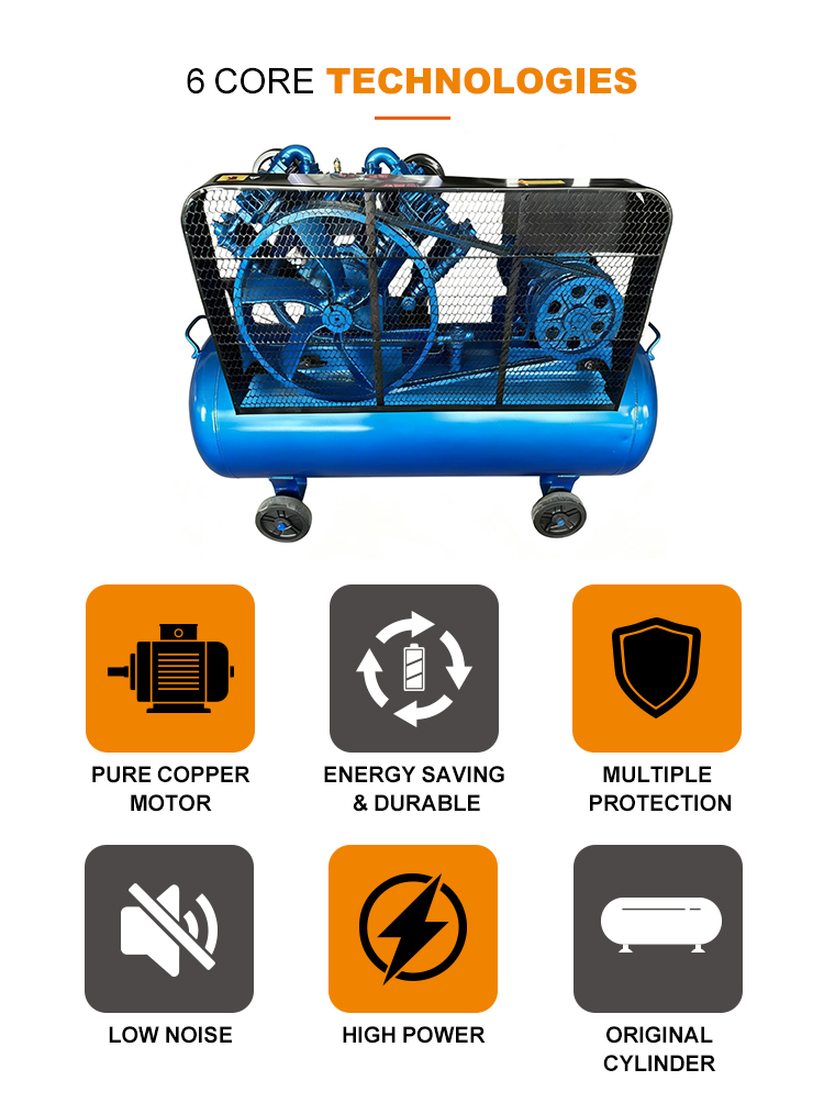 Energy Saving Belt Driven Piston Air Compressor 0.25-2.0m³/min 8-30Bar CE ISO Factory Direct Industrial Heavy Duty Compressor