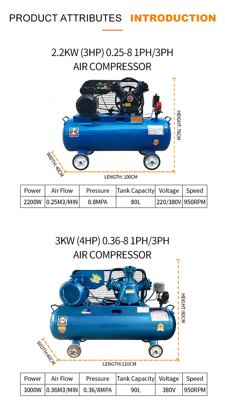 Energy Saving Belt Driven Piston Air Compressor 0.25-2.0m³/min 8-30Bar CE ISO Factory Direct Industrial Heavy Duty Compressor