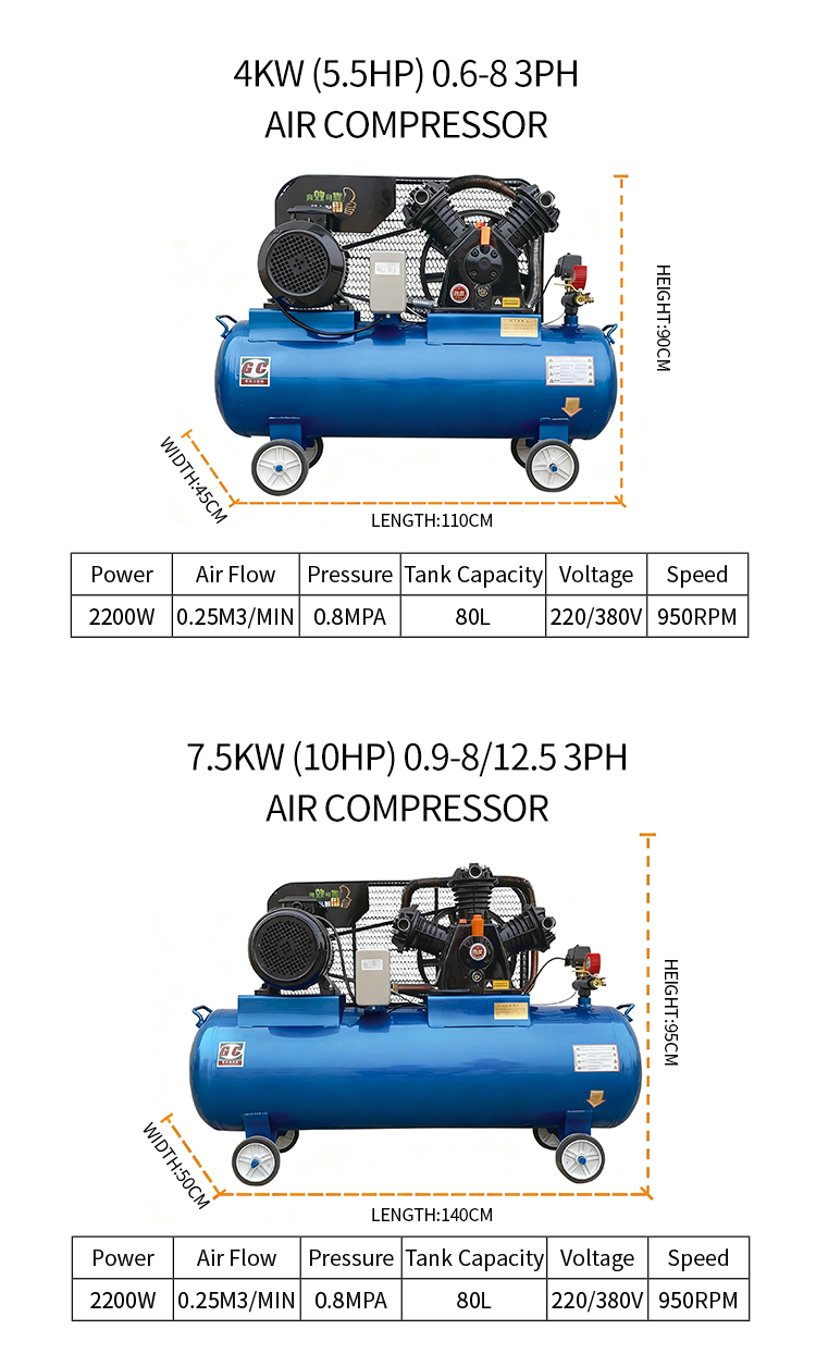 Energy Saving Belt Driven Piston Air Compressor 0.25-2.0m³/min 8-30Bar CE ISO Factory Direct Industrial Heavy Duty Compressor