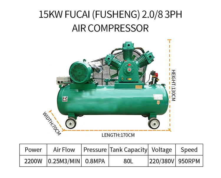Energy Saving Belt Driven Piston Air Compressor 0.25-2.0m³/min 8-30Bar CE ISO Factory Direct Industrial Heavy Duty Compressor