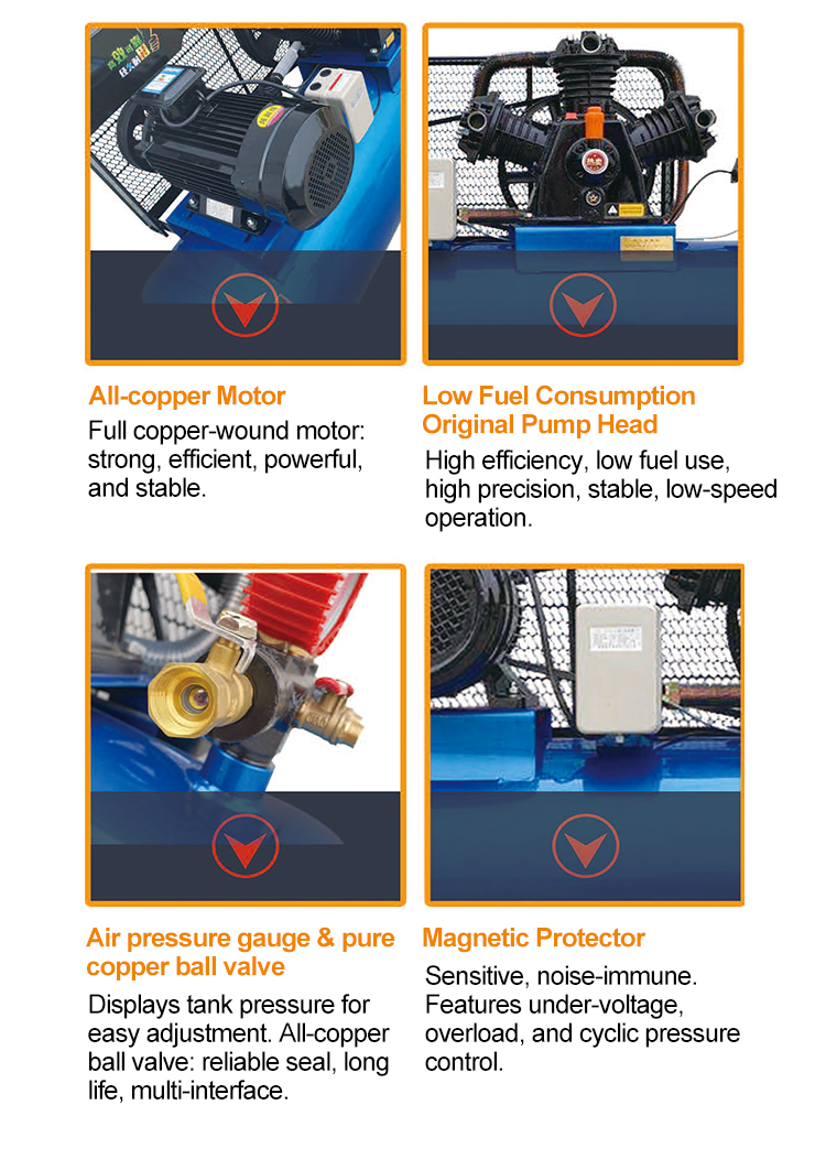 Heavy Duty 2.2kW 100L 8Bar Oil-Free Air Cooled Piston Air Compressor 1020RPM 65x2 Cylinder Portable